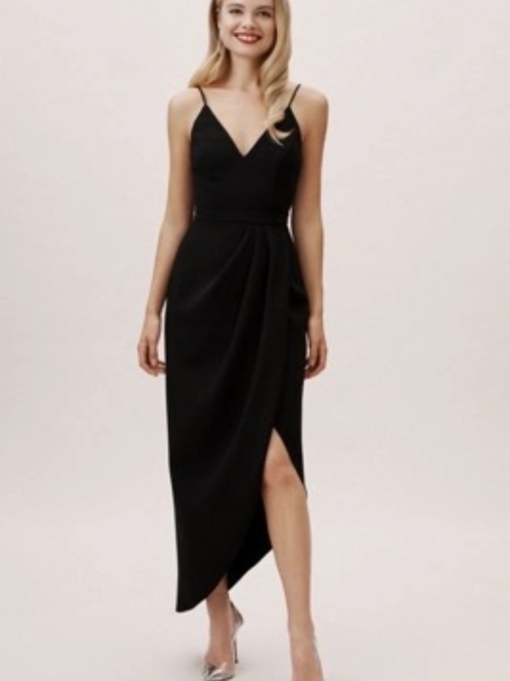Anthropologie BHLDN Black Drape Front Dress Size 6 Wedding Wear NWT